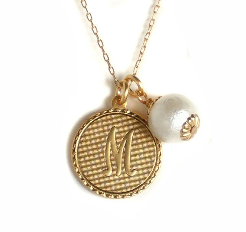 

John Wind Monogram Necklace Gold Mini Coin Initial Cotton Ball Maximal Art