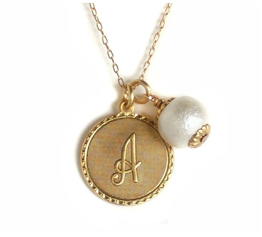 

John Wind Monogram Necklace Gold Mini Coin Initial Cotton Ball Maximal Art