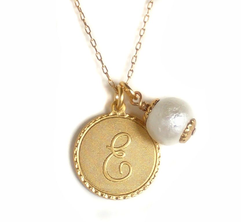 

John Wind Monogram Necklace Gold Mini Coin Initial Cotton Ball Maximal Art