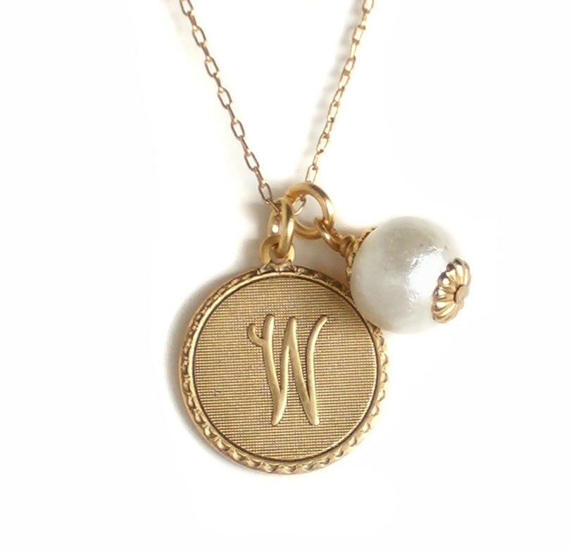 

John Wind Monogram Necklace Gold Mini Coin Initial Cotton Ball Maximal Art