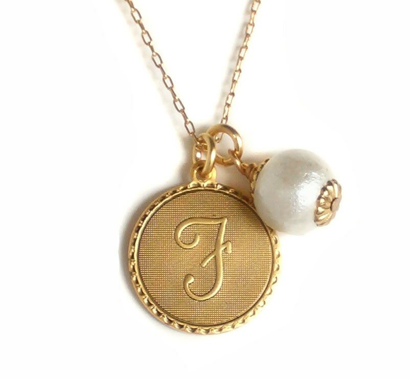 

John Wind Monogram Necklace Gold Mini Coin Initial Cotton Ball Maximal Art