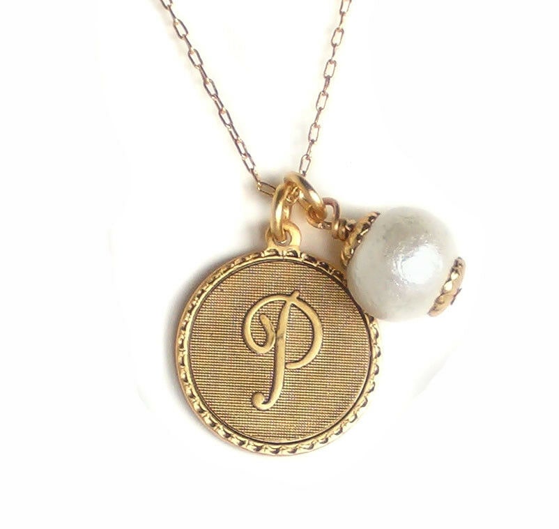 

John Wind Monogram Necklace Gold Mini Coin Initial Cotton Ball Maximal Art