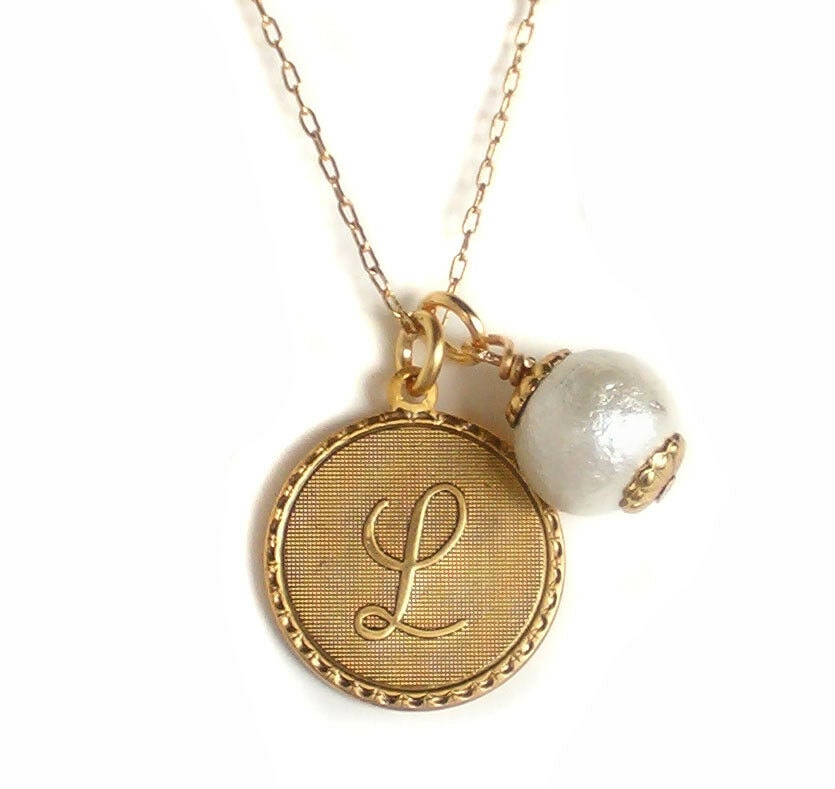 

John Wind Monogram Necklace Gold Mini Coin Initial Cotton Ball Maximal Art