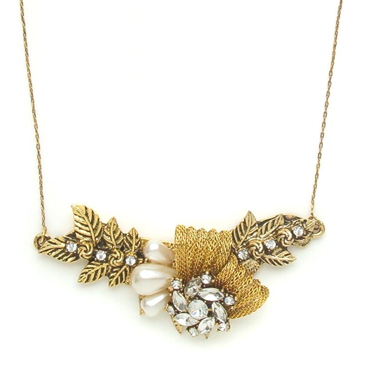

John Wind Necklace Mesh Crystal Cluster Gold New Maximal Art Fashion Jewelry