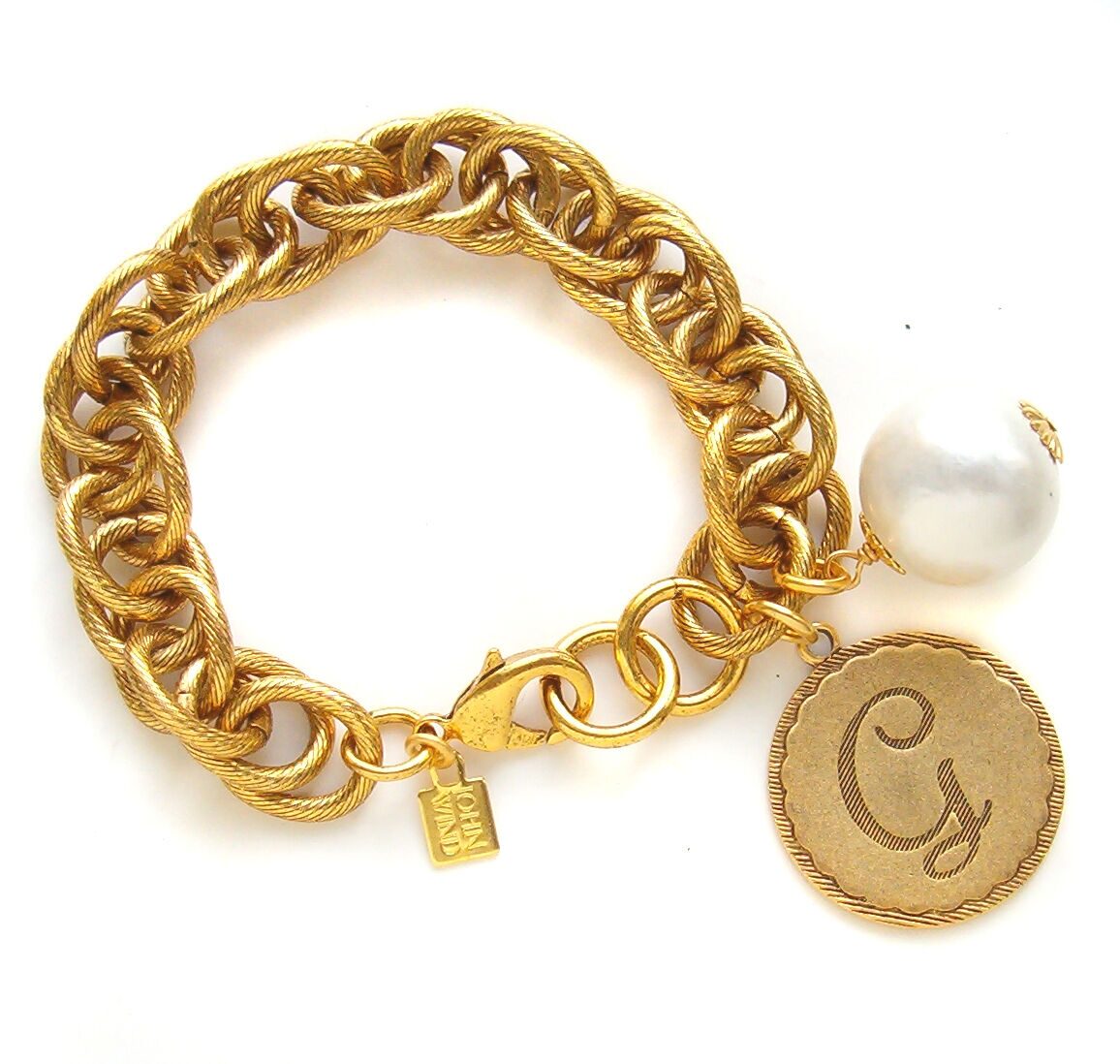 

John Wind Sorority Gal Bracelet Gold Cotton Ball Initial Monogram Maximal Art