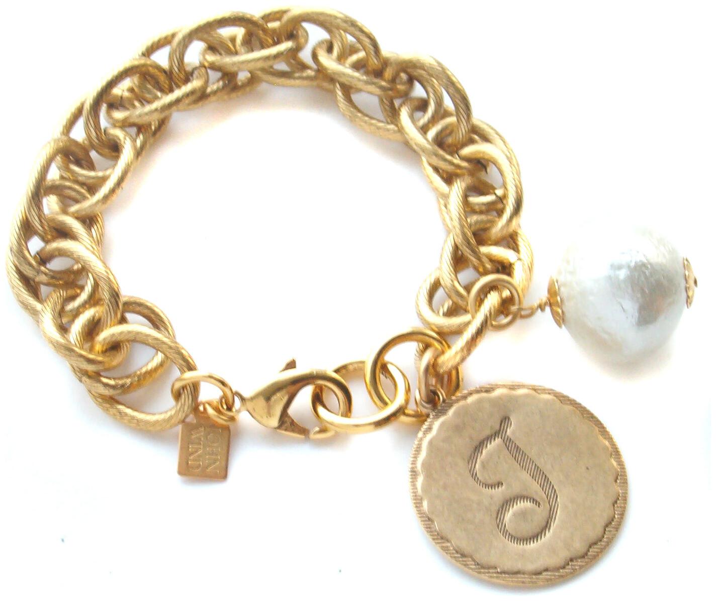 

John Wind Sorority Gal Bracelet Gold Cotton Ball Initial Monogram Maximal Art