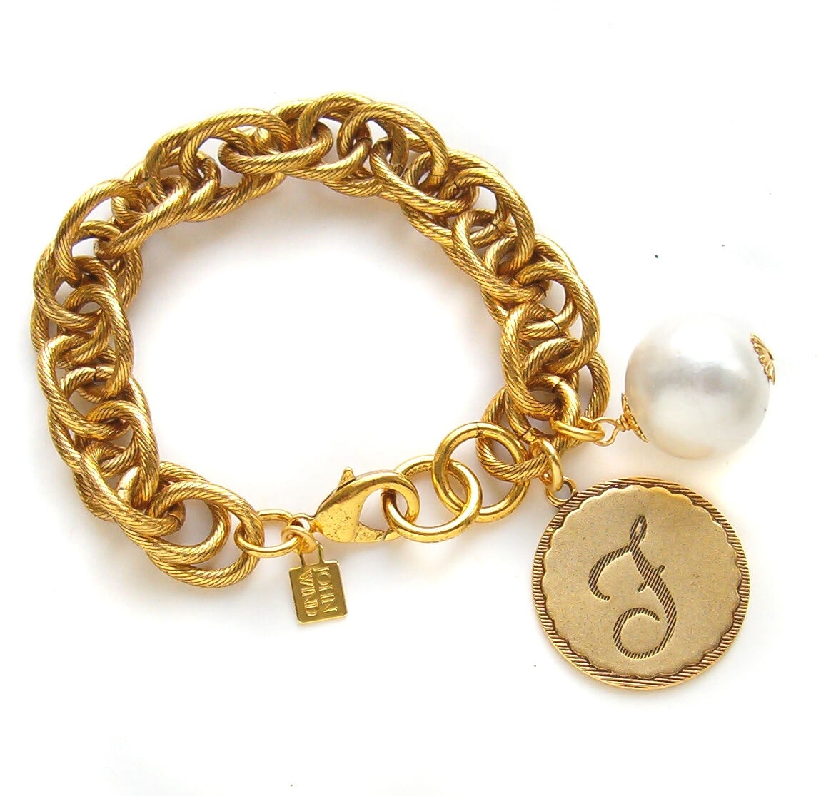 

John Wind Sorority Gal Bracelet Gold Cotton Ball Initial Monogram Maximal Art