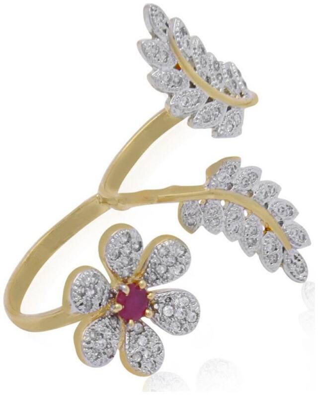 JSD American Diamond Gold Plated Ring for Women and Girls_Adjustable