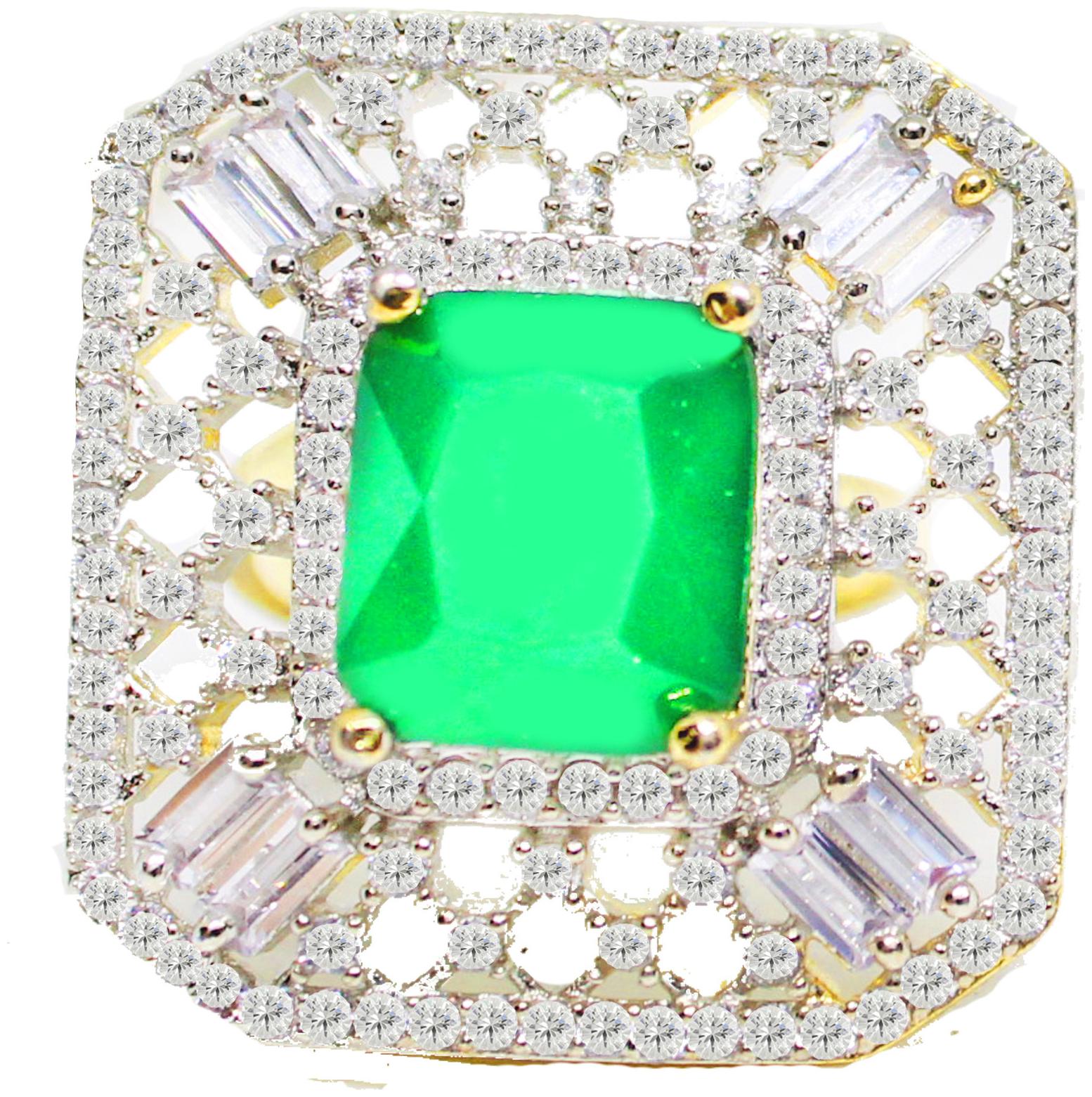 

JSD Fancy Design Green American Diamond Wedding Stylish Ring for women And Girl