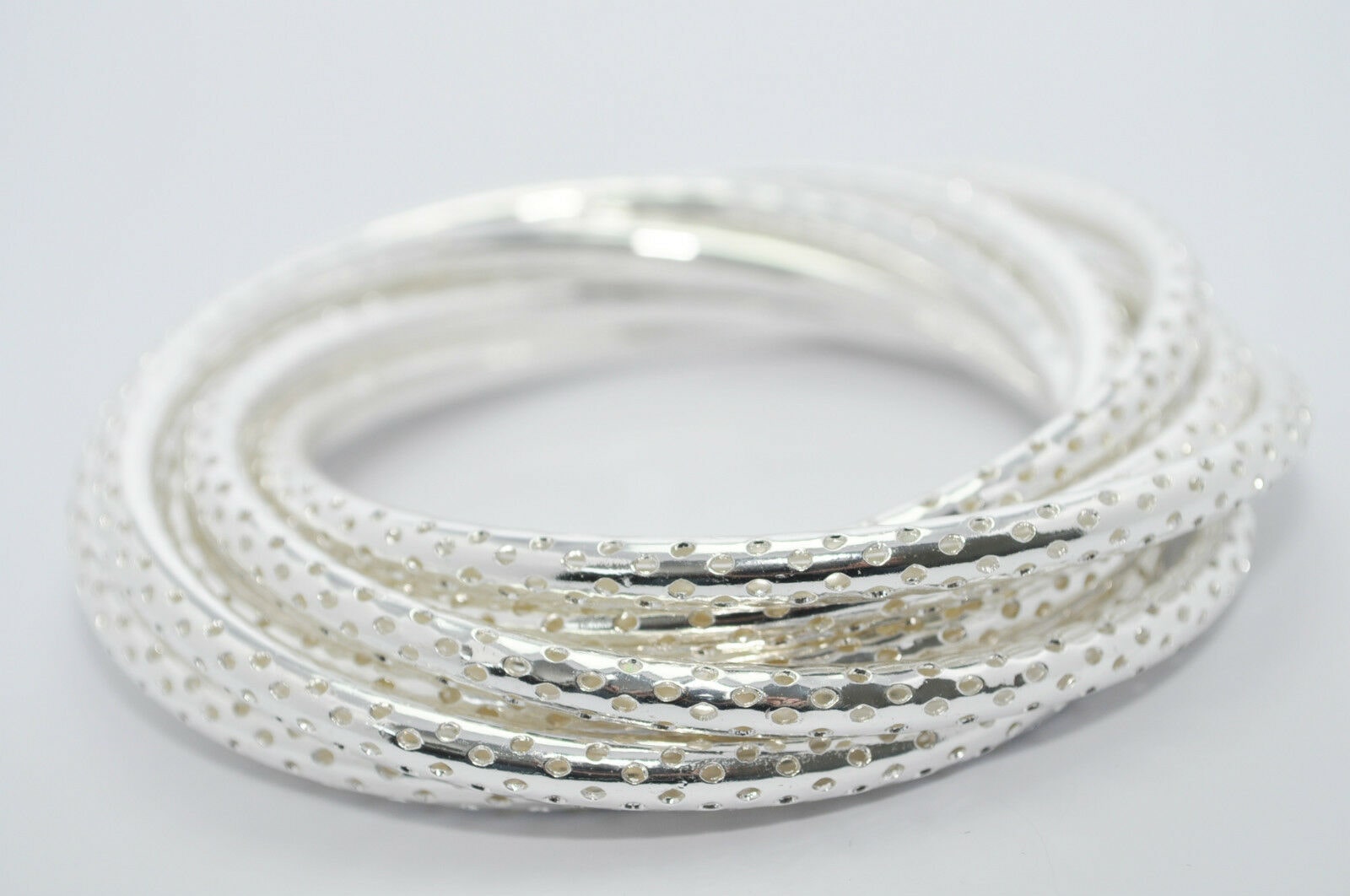 

JULES SMITH 925 Silver Plated Perforated Twisted Bangle 8 Bracelet Set