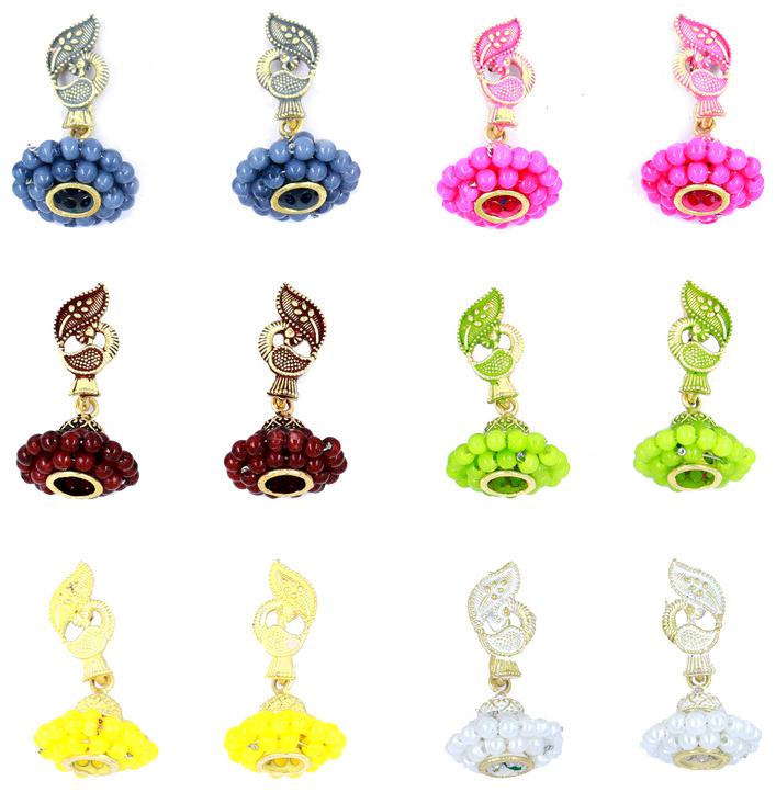 

Karmaah Brass Gold Plated Multicolor Jhumki Combo Set For Girls And Womes (Pack Of 6)