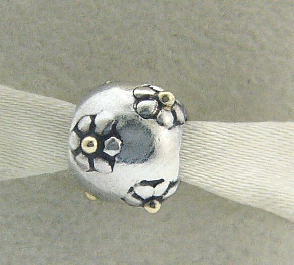 

KB-9 CHAMILIA STERLING SILVER 14 KARAT GOLD FLOWERS BEAD NEW RETIRED RARE