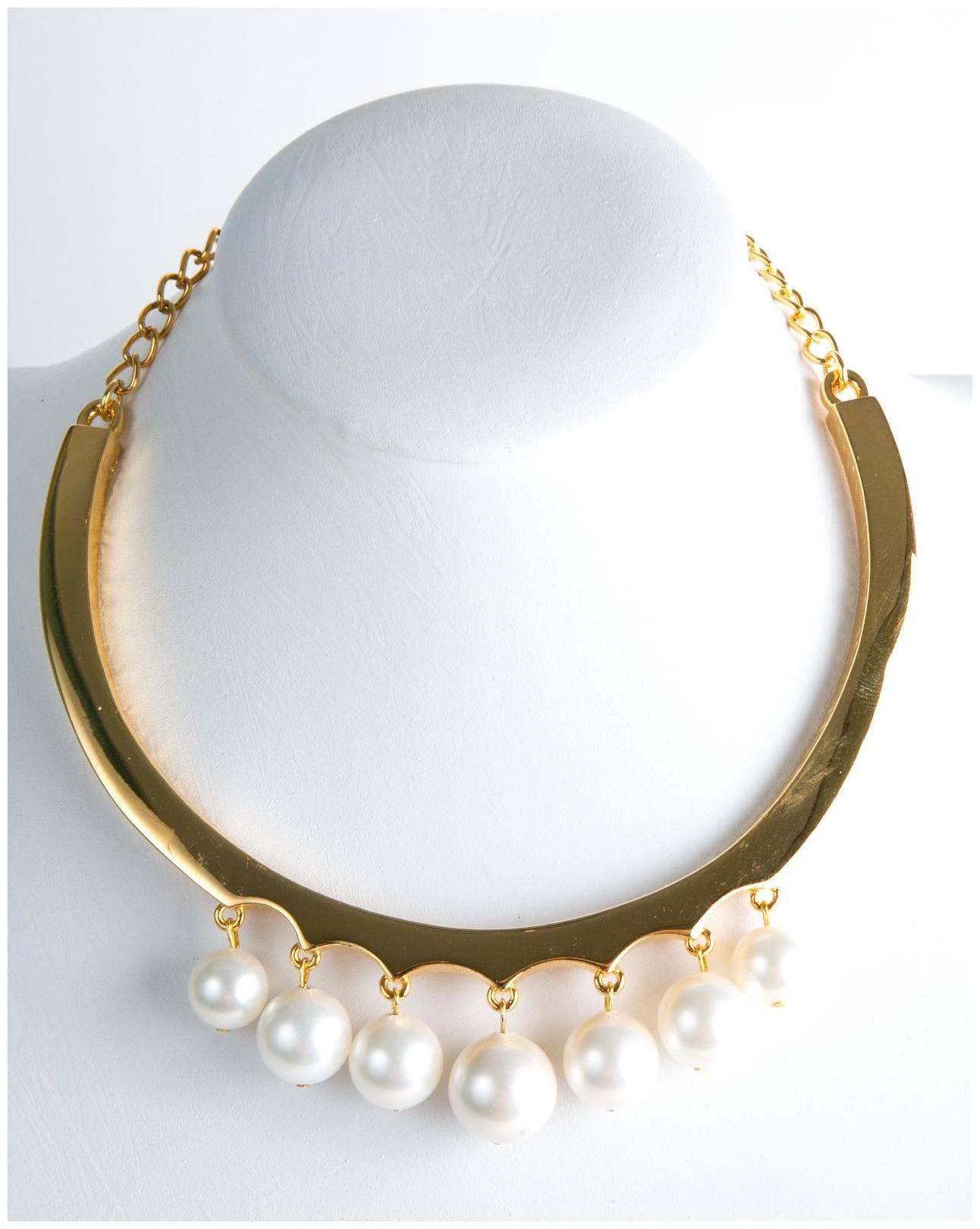 

Kenneth Jay Lane Polished Gold White Shell Pearl Drops Bib Necklace 4118NGWP