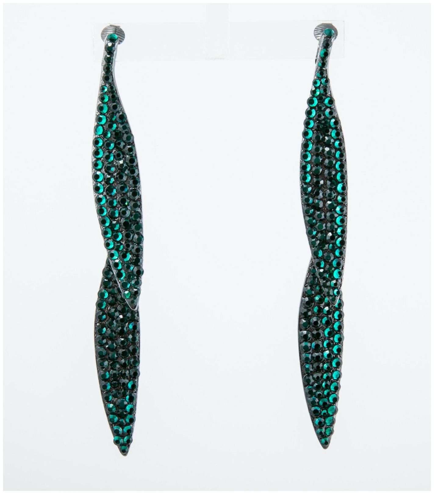 

Kenneth Jay Lane Emerald on gunmetal double leaf pierce earrings