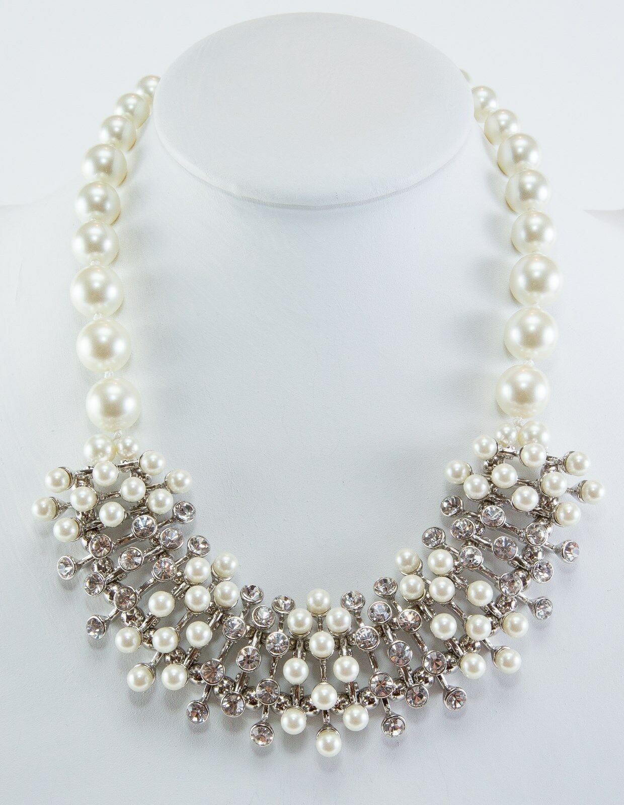 

Kenneth Jay Lane light cultural pearl cluster front necklace w crystals