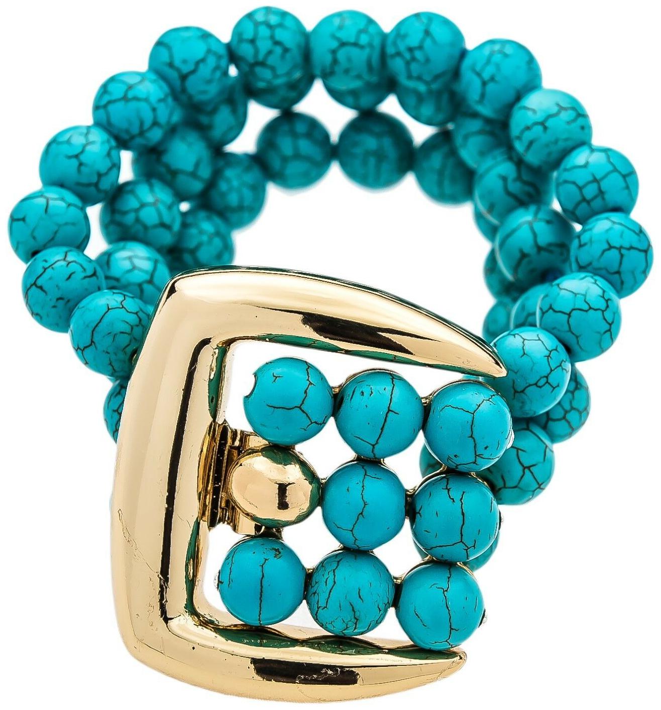 

Kenneth Jay Lane 3 row tuquoise beads w polished gold buckle slasp bracelet