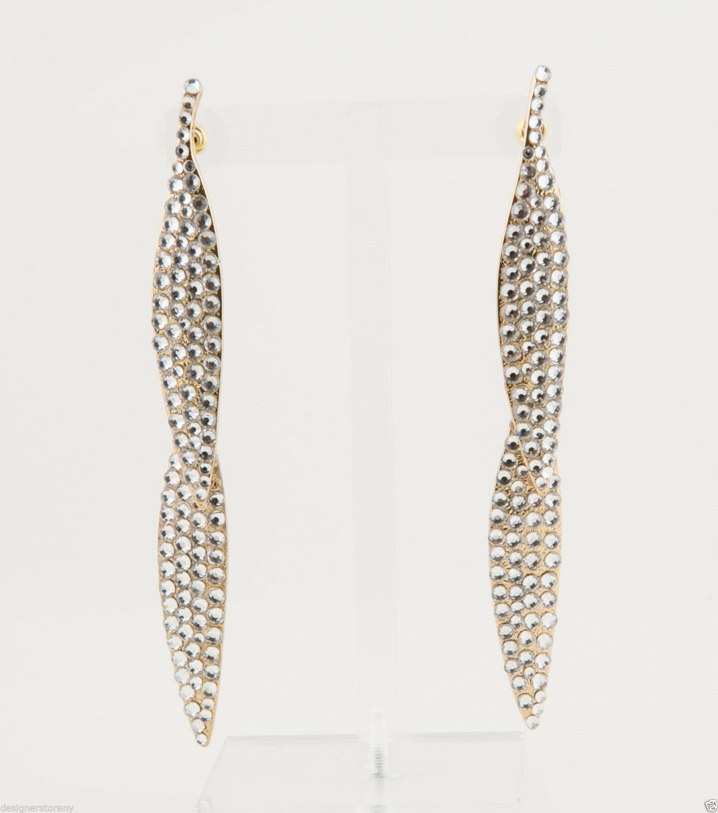 

Kenneth Jay Lane Crystal on gold double leaf pierce earrings