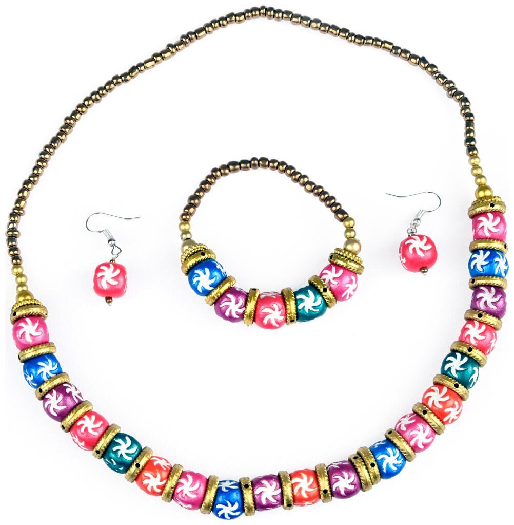 

KIARVI GALLERY Multi Color Terracotta Clay Artificiality Hand Made Jewelry Set with Bracelet for Girl and Women