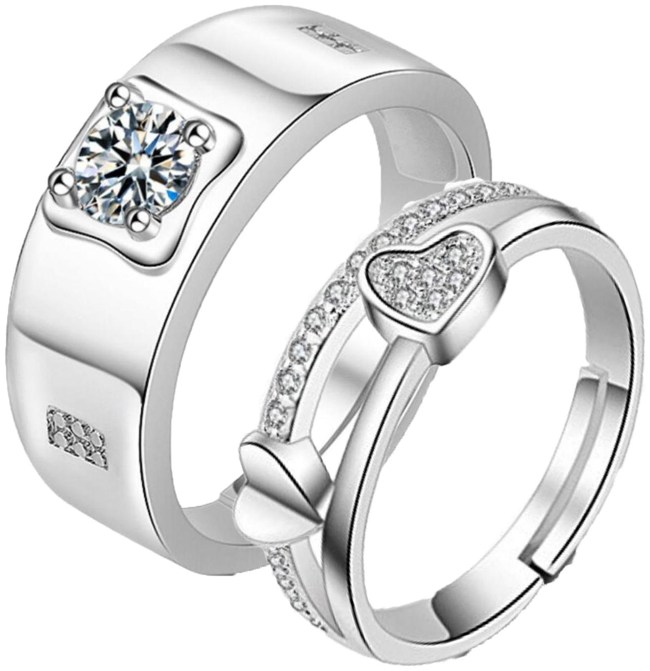 

King Queen Sterling Silver Swarovski Zirconia Adjustable Couple Rings