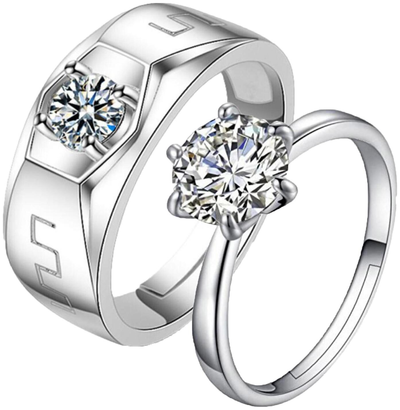 

King Queen Sterling Silver Swarovski Zirconia Adjustable Couple Rings
