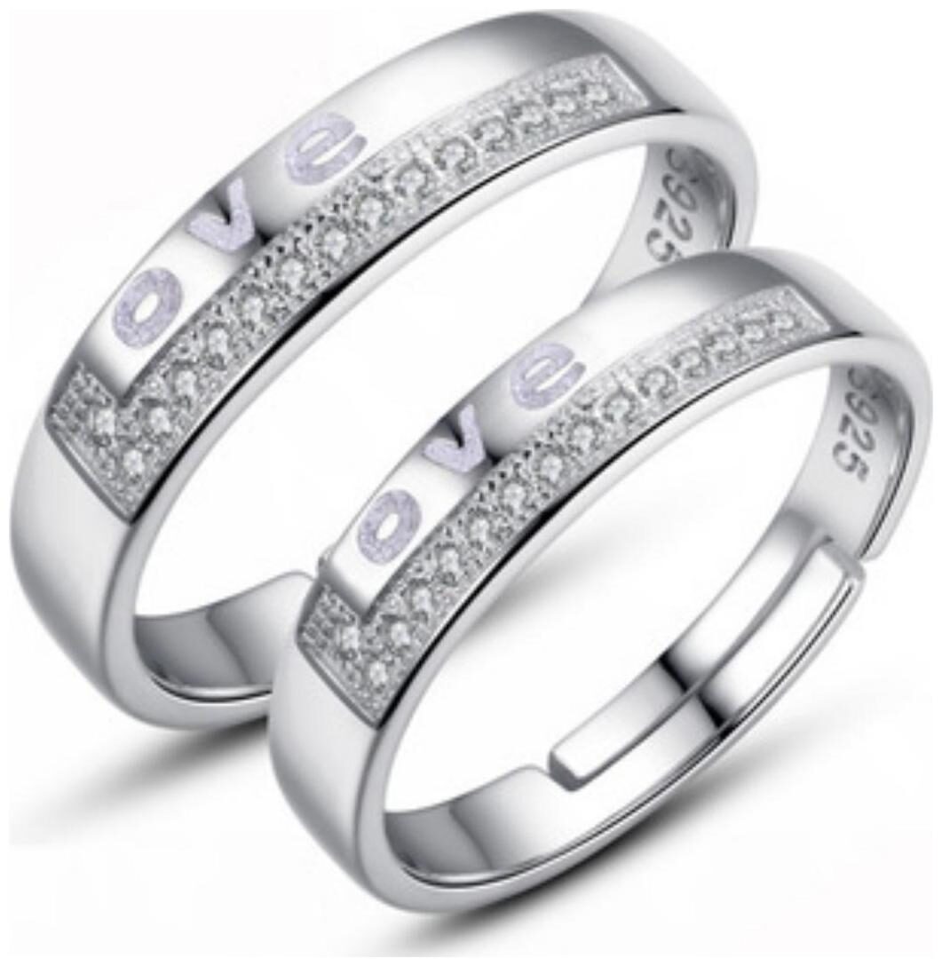 

King Queen Sterling Silver Swarovski Zirconia Adjustable Couple Rings