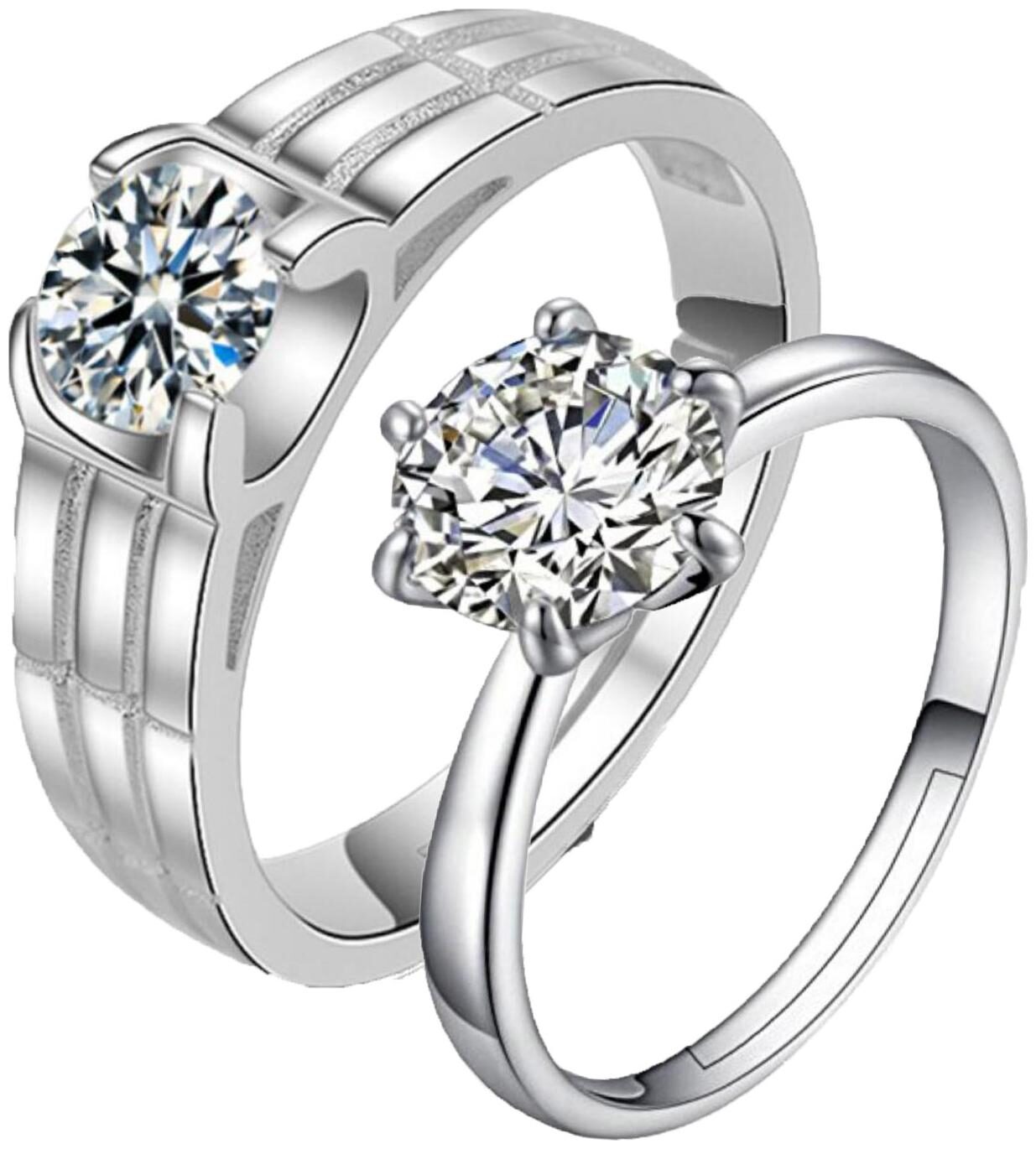 

King Queen Sterling Silver Swarovski Zirconia Adjustable Couple Rings