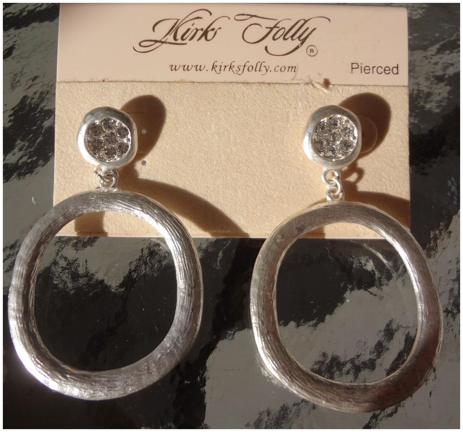 

Kirks Folly Textured Dangle Earrings - Silver Tone - Crystals - NEW - Last Pair