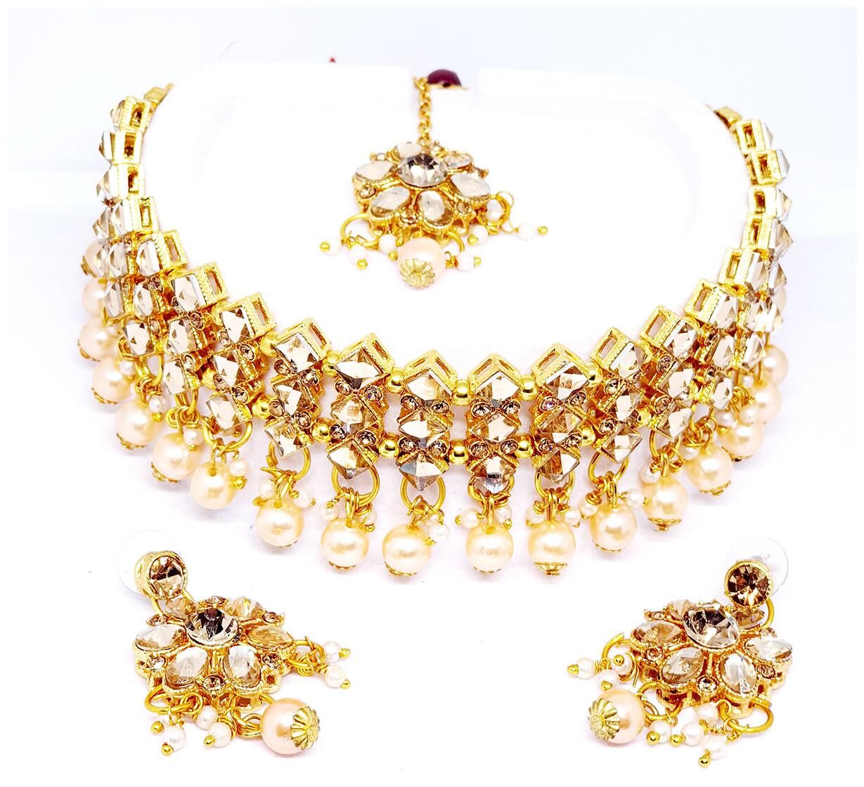 

Kisara Jewels Alloy Gold Pearl Choker Set