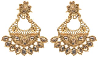 Kiyara Accessories fashion jewellery Intricate Kundan Drop Earrings in high gold for women and girls.