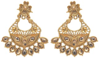 Kiyara Accessories fashion jewellery Intricate Kundan Drop Earrings in high gold for women and girls.