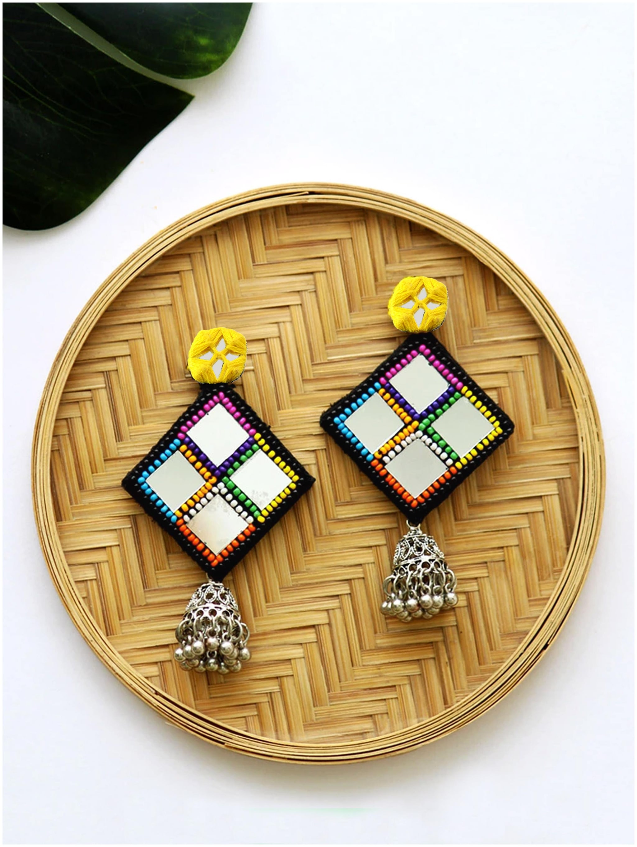 

Krafted with Happiness Juhi Hand-embroidered Mirror Jhumkas