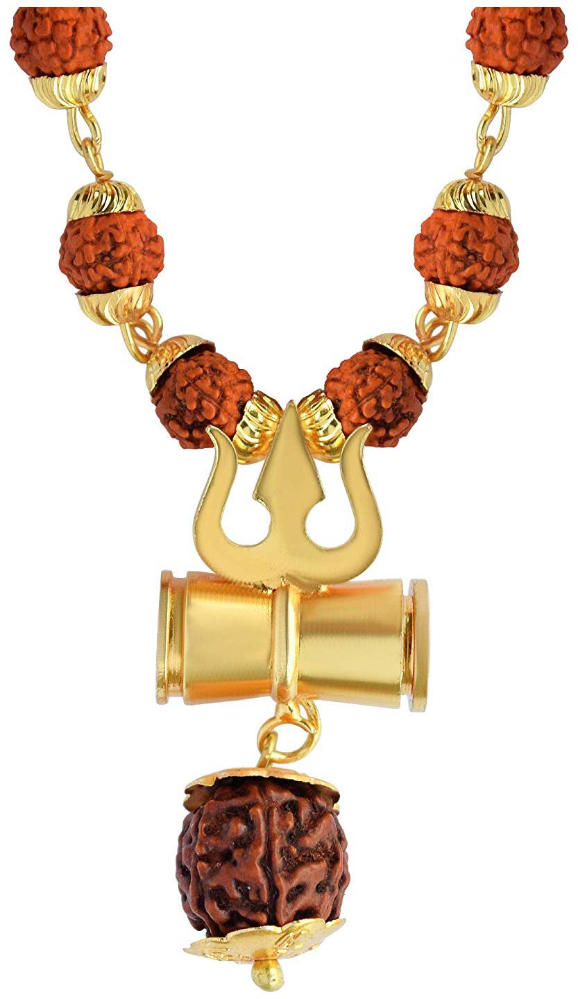 

Krishna Gems Gold Plated Trishul with Rudraksh Gold Plated Rudraksh Beads Mala for Men and Women