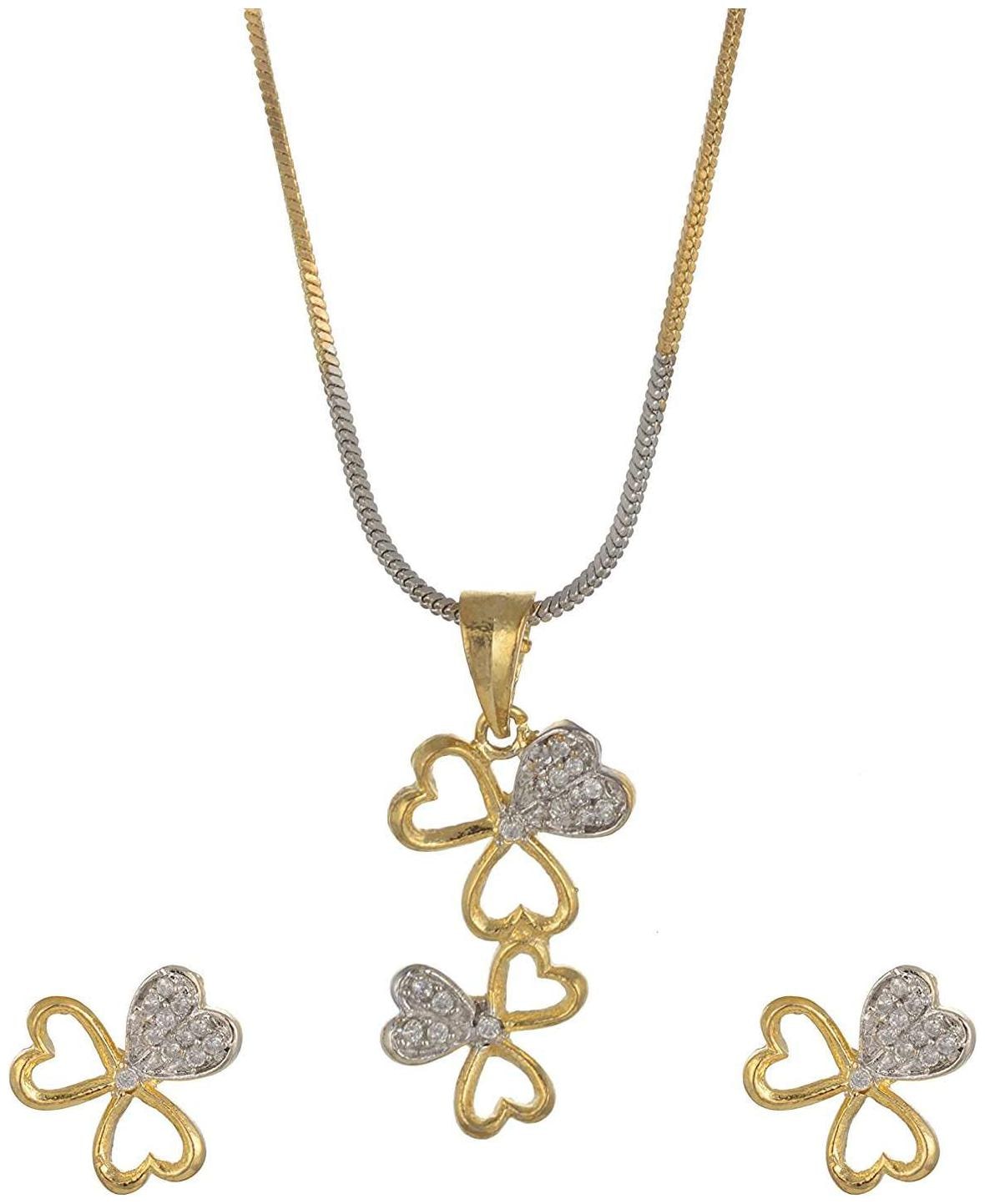 

Lady touch American Cz White Diamond Gold Plated Flower Pendant Set With Earrings for Girls And Women s (Free Size)