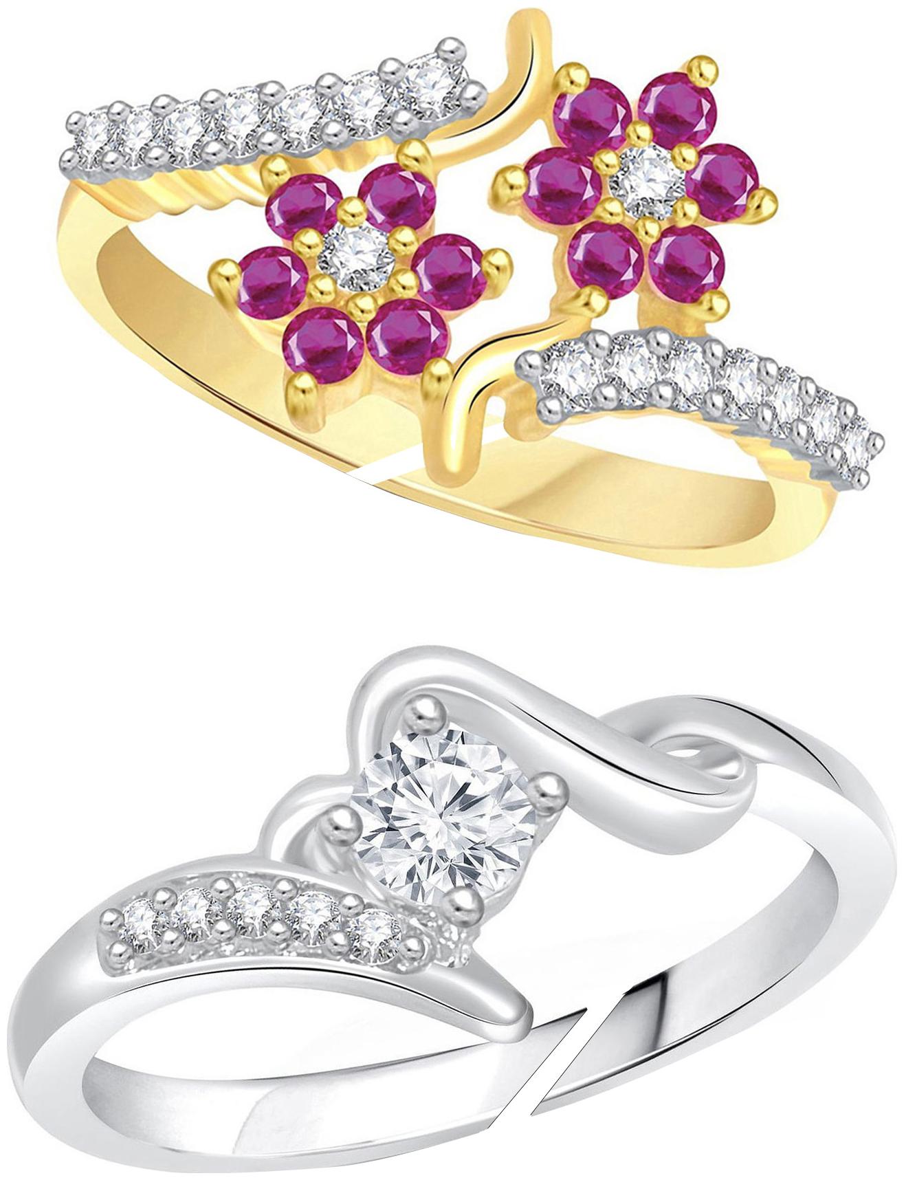 

Lady touch Combo Of Ruby Flolar Desinger Diamond Adjustable Rings For Girls Women s (Set Of 2) Free Size