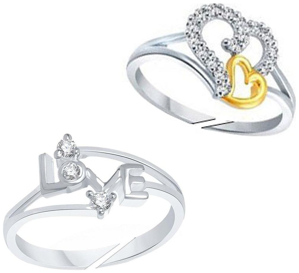 

Lady touch Combo Of 2Heart Love Ameaican Diamond Gold Silver Rhodium Platinum Plated Adjustable Ring For Girls And Women (Free Size)