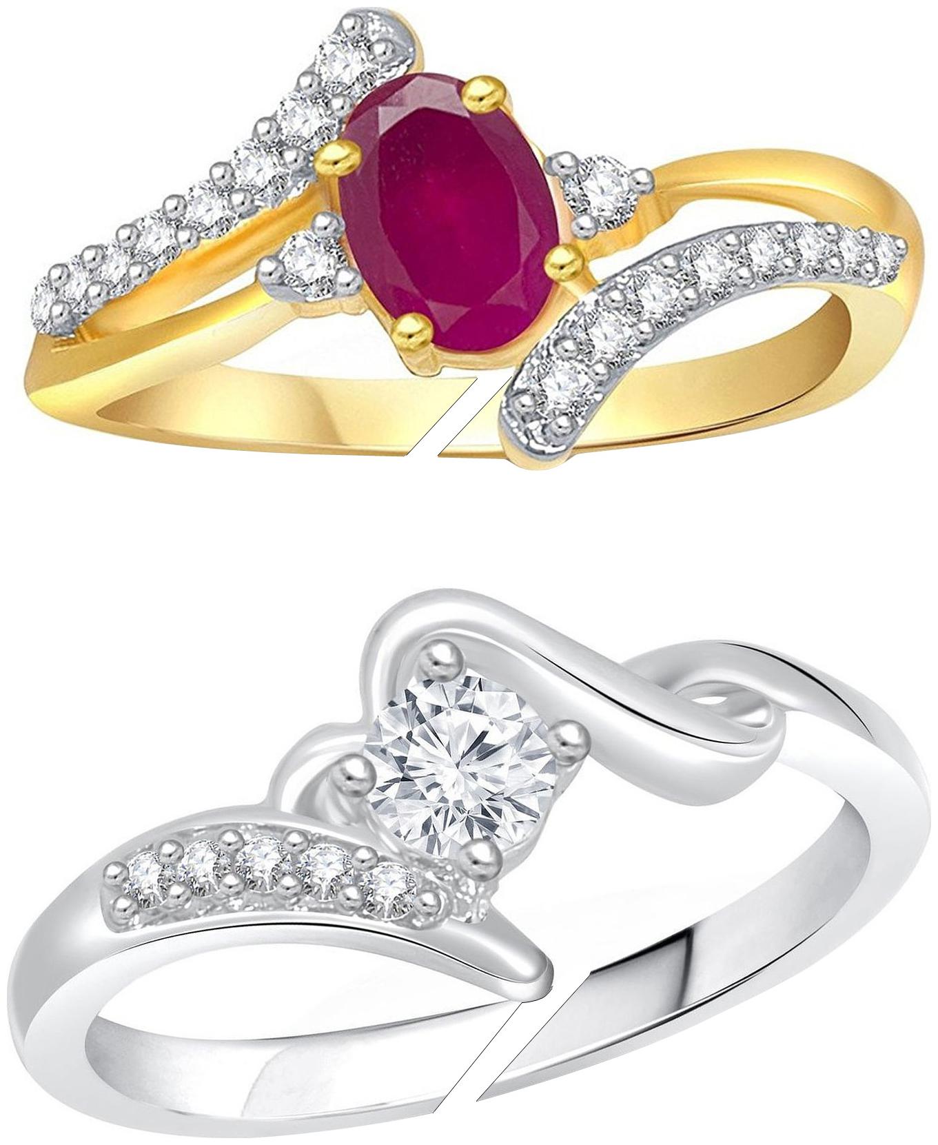 

Lady touch Combo Of Ruby Platinum Silver Diamond Adjustable Rings For Girls Women s (Set Of 2) Free Size