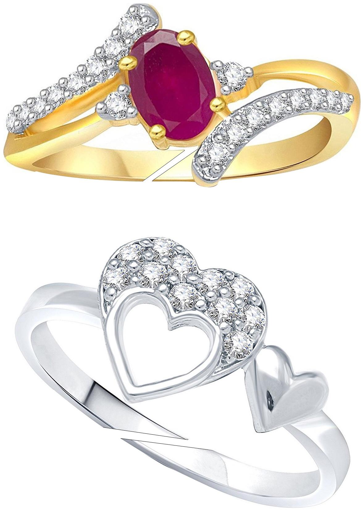 

Lady touch Combo Of Ruby Diamond Heart Adjustable Rings For Girls Women s (Set Of 2) Adjustable