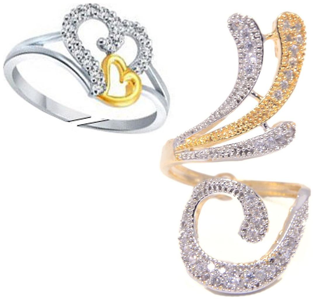

Lady touch Combo Of Stylist Gold Plated 3Line Upper Finger Ring And Silver Heart Adustable Finger Rings For Girls Womens(Free size)
