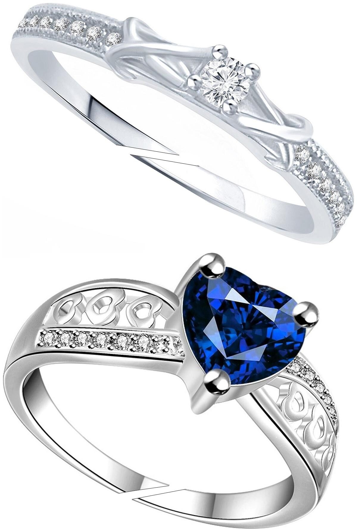 

Lady touch Combo Of Blue Diamond Silver Platinum Plated Adjustable Rings For Girls Women s (Set Of 2) Free Size