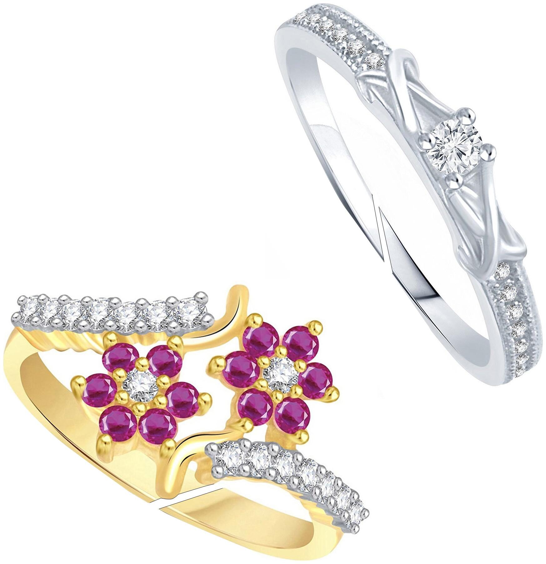 

Lady touch Combo of Cubic Zirconia Ring Ruby 24K Gold Ring For Girls Women s (Free Size)