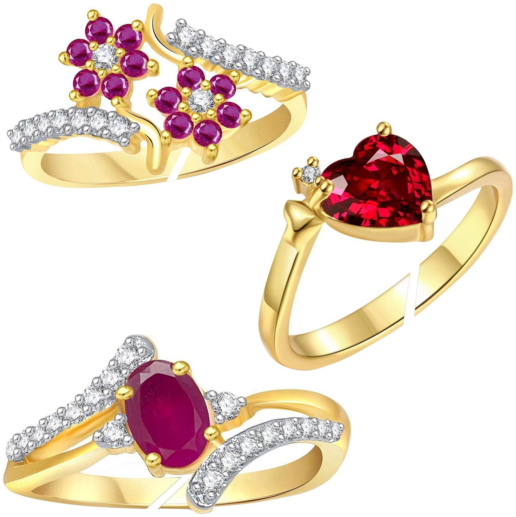 

Lady touch Combo Set of Heart And Cz Rubby Pink Stone Adjustable Finger Ring s For Girls Women Ladies Free Size (Pack Of 3)