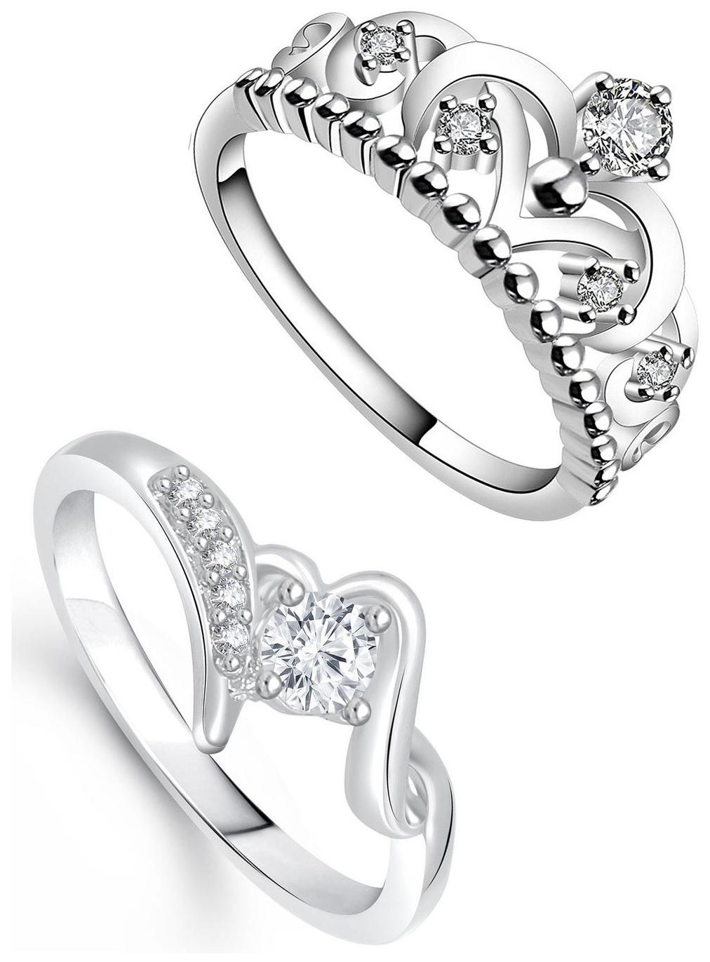 

Lady touch Combo Of Ruby Pink Flower Crown American Diamond Adjustable Rings For Girls Women s (Set Of 2) Free Size