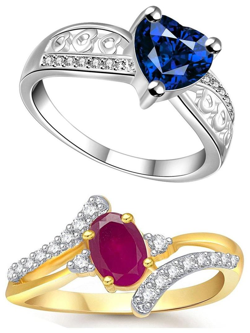 

Lady touch Combo Of Ruby Platinum Silver Diamond Adjustable Rings For Girls Women s (Set Of 2) Free Size