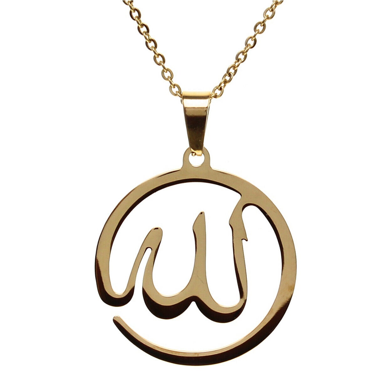 

Large Gold Pt Islamic Arabic God Allah Necklace Chain Islam Muslim Art