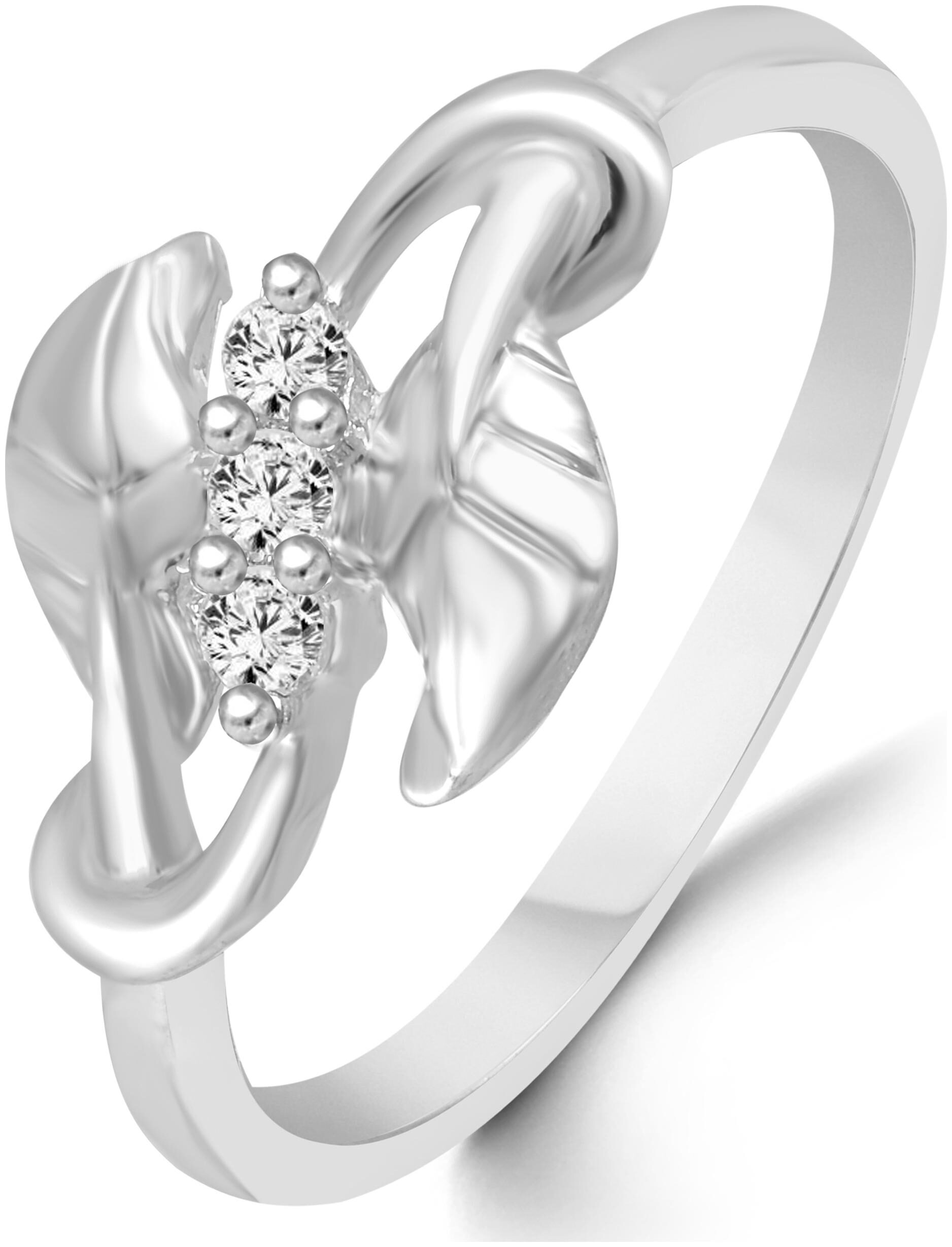 

Leafy Diamond Studded Rhodium Plated Alloy Brass Cubic Zirconia Finger Ring for Women Girls