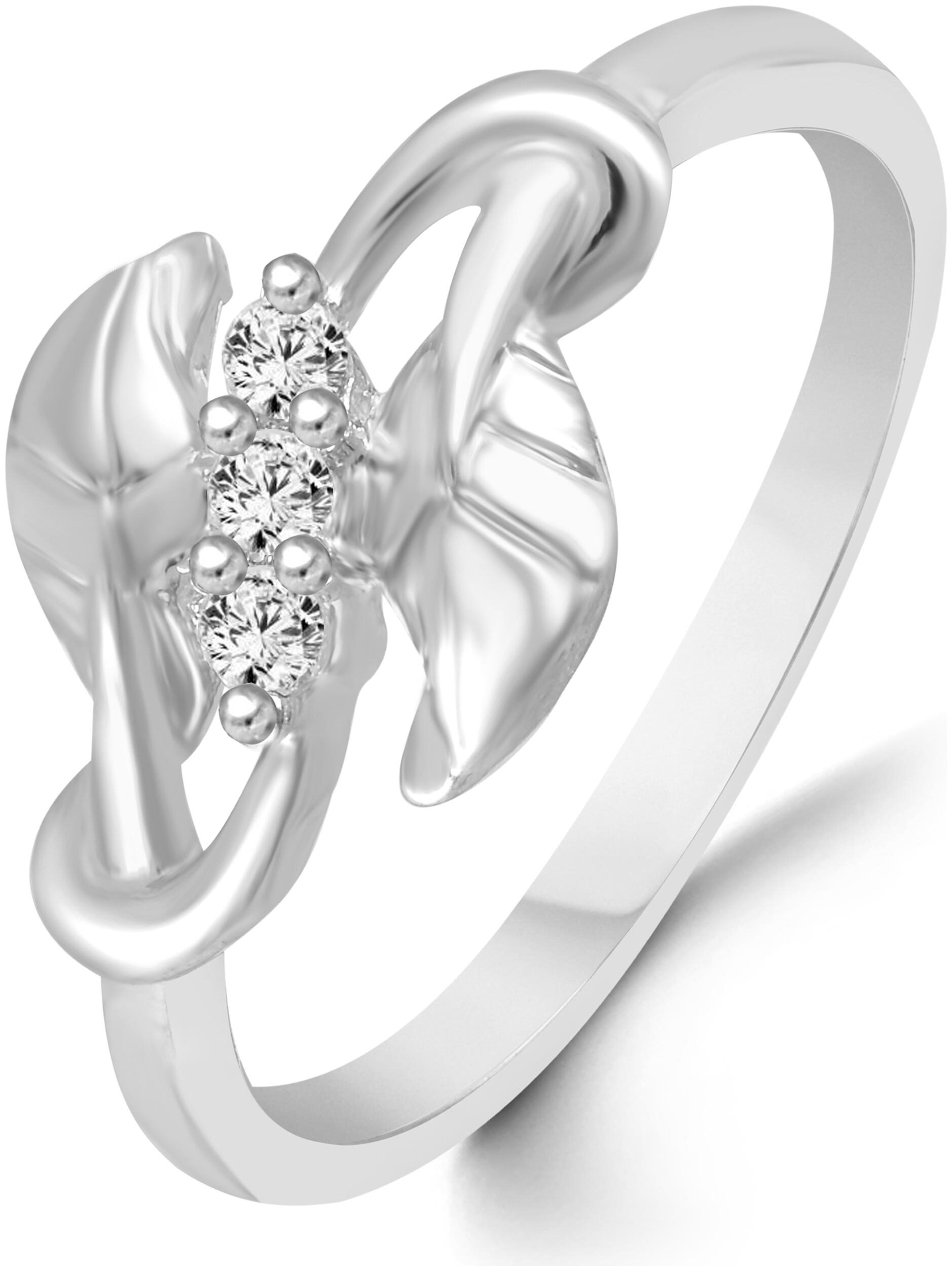 

Leafy Diamond Studded Rhodium Plated Alloy Brass Cubic Zirconia Finger Ring for Women Girls