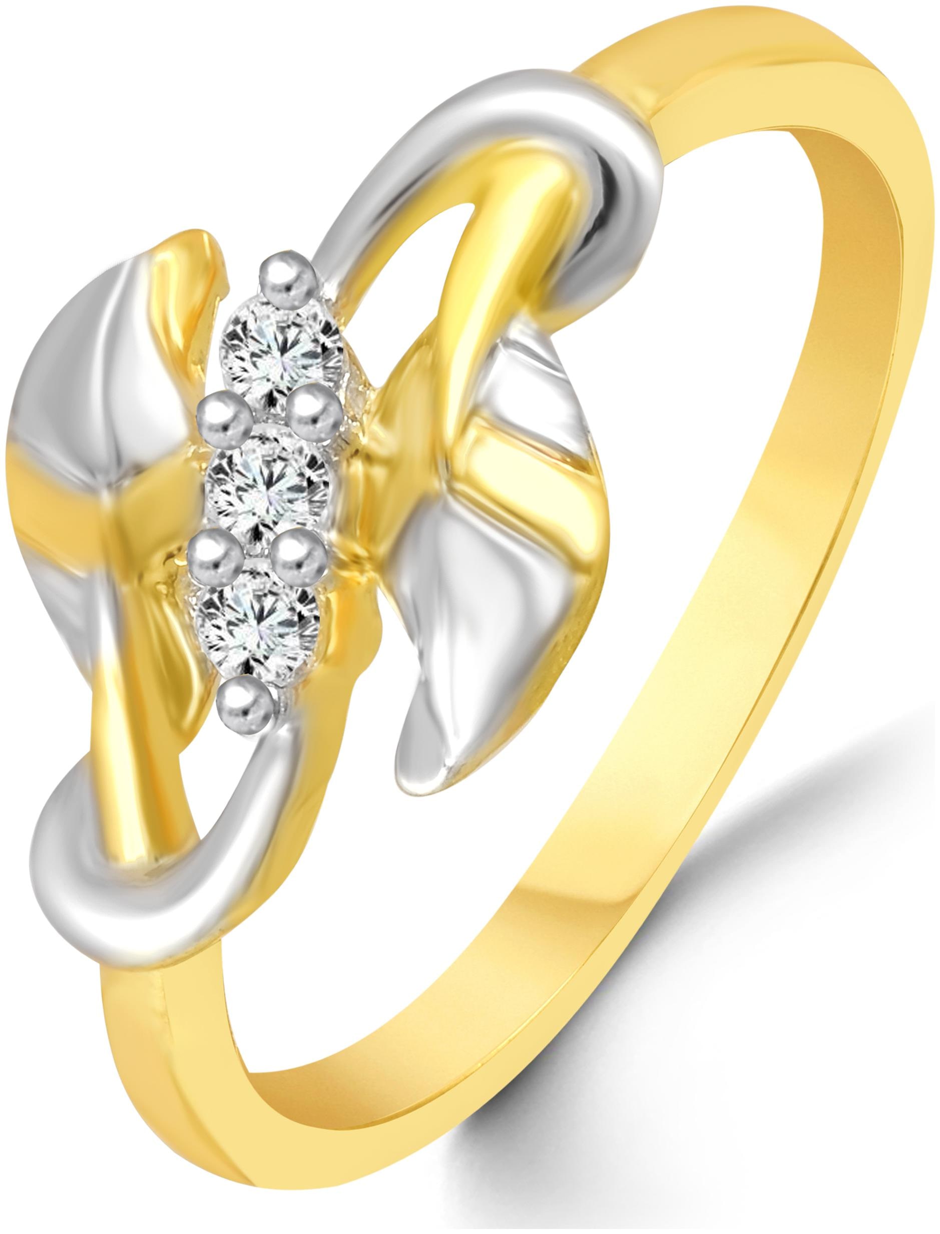 

Leafy Diamond Studded Gold Plated Alloy Brass Cubic Zirconia Finger Ring for Women Girls