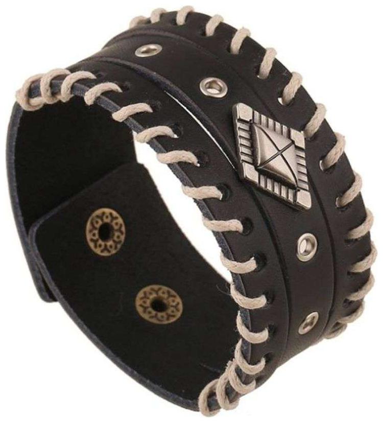 

Leather bracelet with white stiching of designs