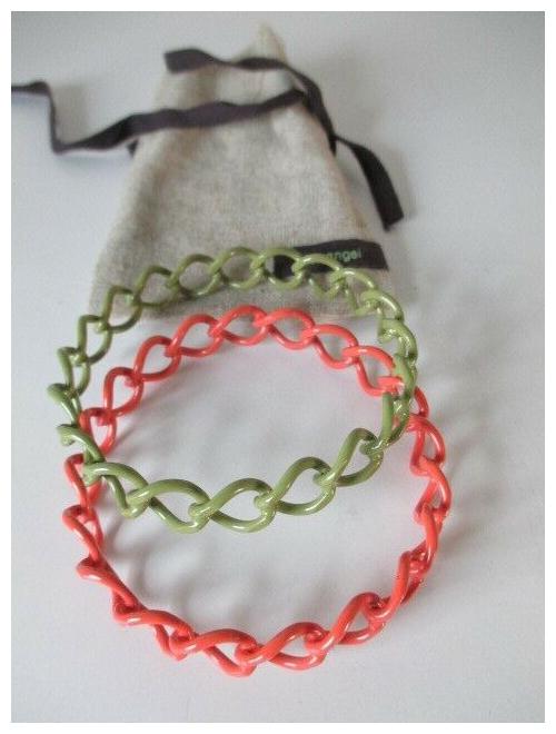 

Lee Angel Khaki Orange Enamel Metal Link Bracelet Set of 2 NIP 110 Each