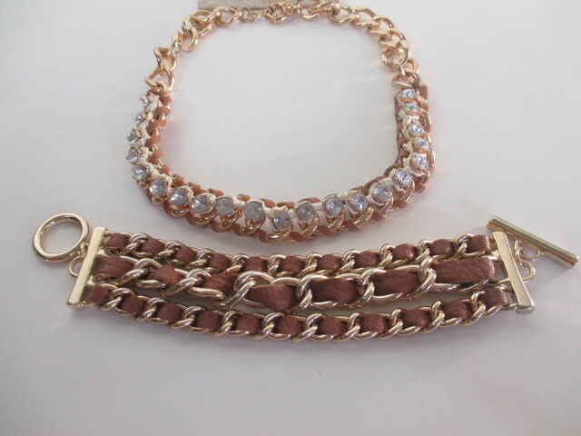 

Lee Angel Tan Faux Leather Braided Link Toggle Bracelet NIP 48